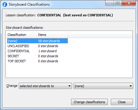 Storyboard Classifications Dialog